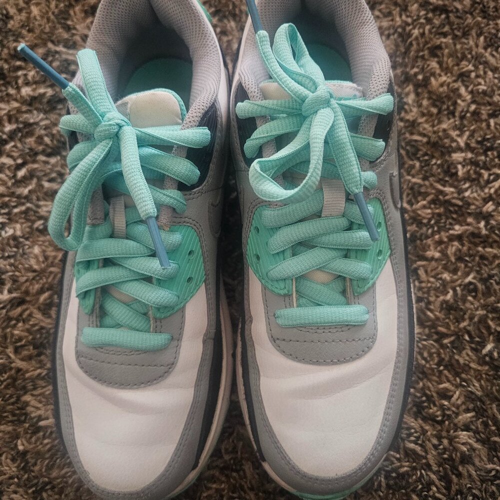 Cyber teal and white Airmax 90 shoes